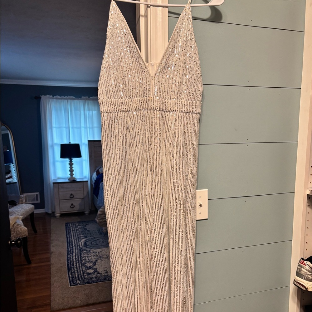 Elegant Silver Beaded Jumpsuit